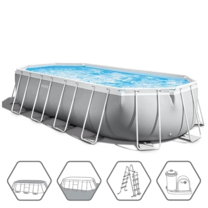 Каркасный бассейн INTEX Prism Frame Oval 26798, 610×305×122 см — насос, лестница, тент, подстилка